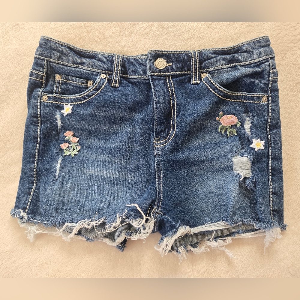 RSQ Blue Denim Big Girls Shorts with Floral Embroidery Size 16
